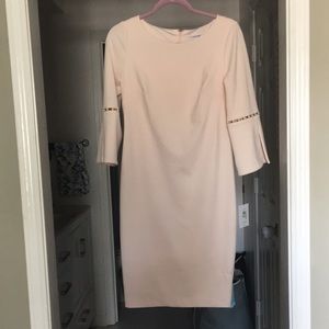 Calvin Klein Light Pink Sheath Dress with Pearl Sleeve NWT size 8